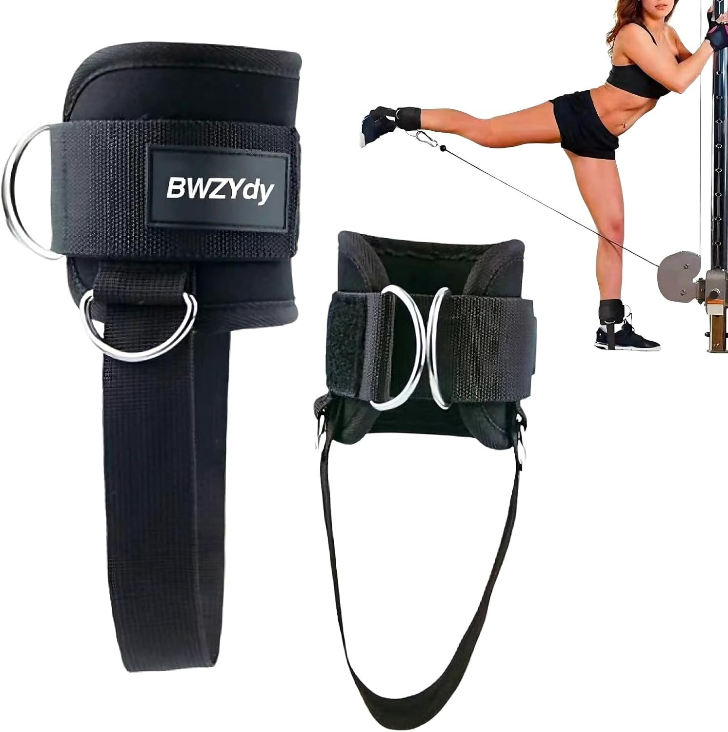 Ankle Straps for Dumbbell and Cable Machine (2-Pack), Dumbbell Foot Attachment with Longer Stronger Nylon Strap, Tibialis Trainer, Leg Extensions, Hamstring Curls for Women and Men