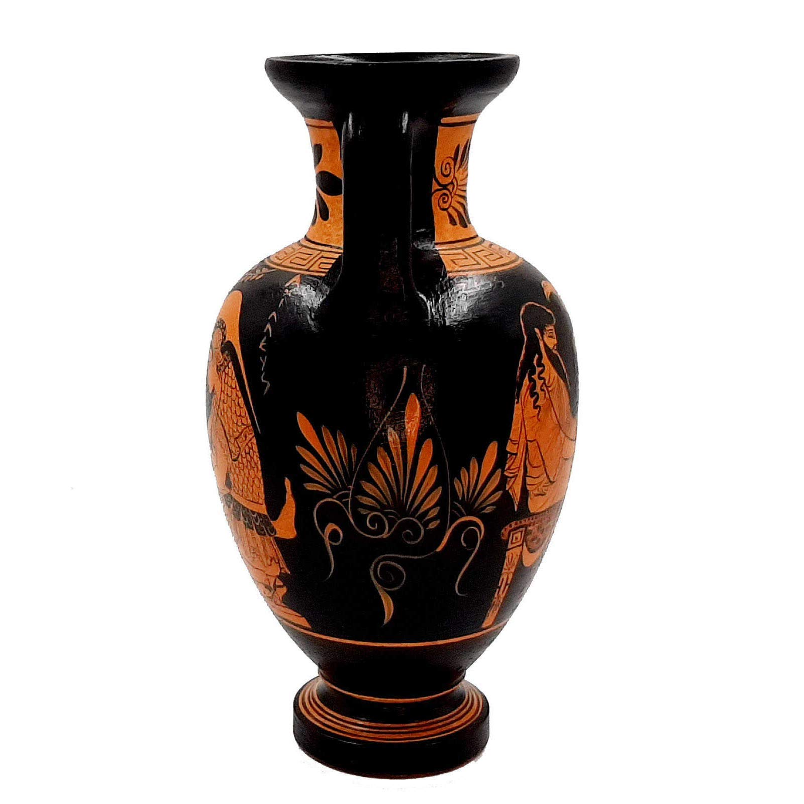 Petit Vase Grec Reproduction, Décor Homme Jouant D'un Instrument, H 15,5 Cm
