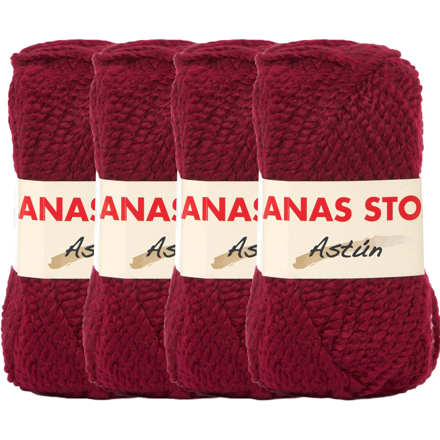 Astun 4 Skeins 45% Wool Soft and Fluffy Bulky Wool Yarn for Blanket, Sweater and Scarves, Total 276 Yards/11.28oz (Burgundy)
