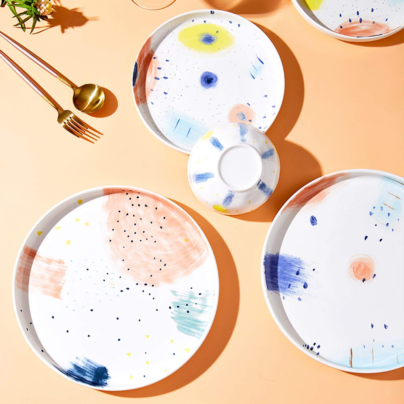 Zastawa stołowa z chipami, Zestaw zastawy kuchennej, Zestawy obiadowe z ceramiki, 26-częściowy zestaw porcelanowej zastawy stołowej Starry Sky | Miska na płatki zbożowe i talerz na steki