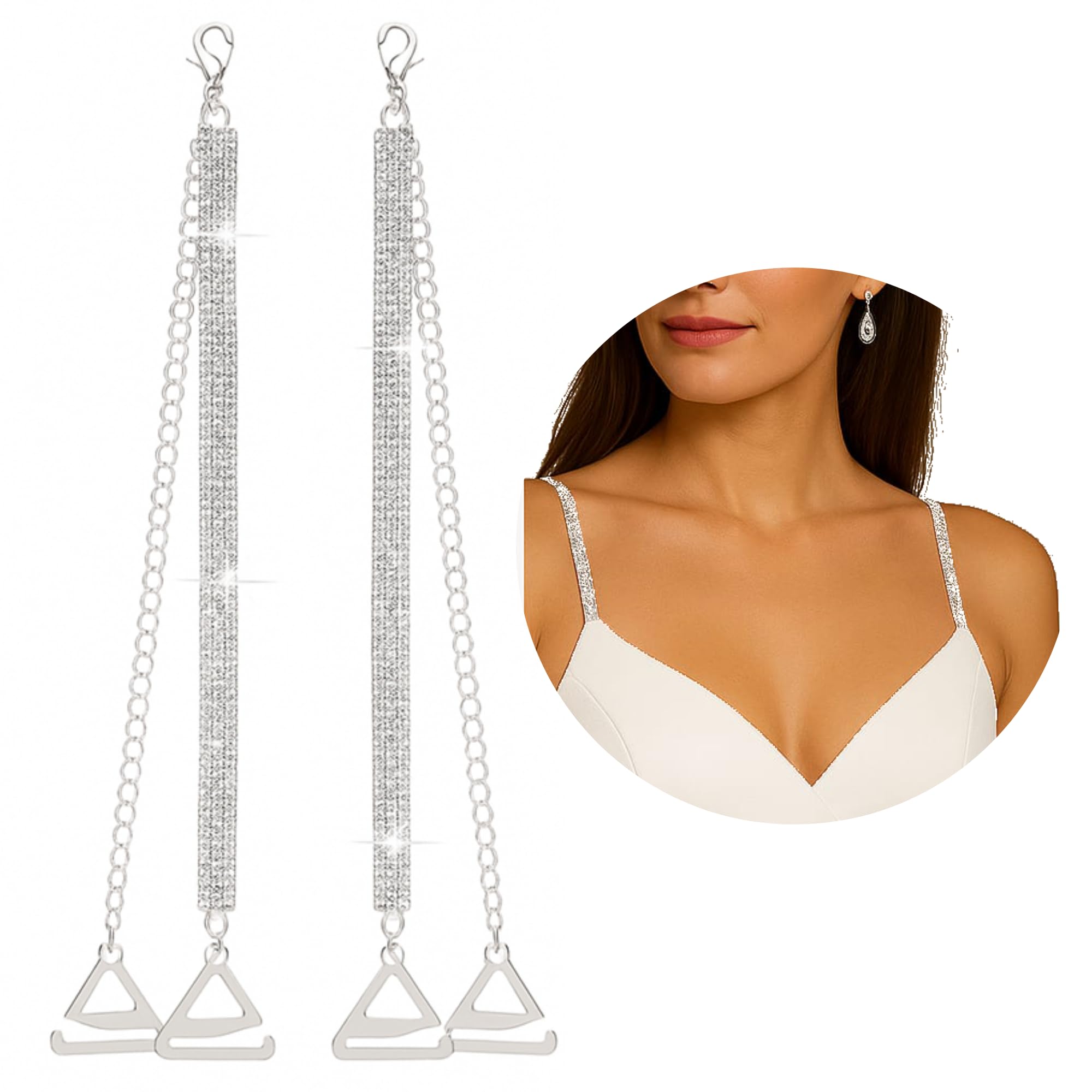 2Pcs Non-Slip Bling Shoulder Straps Sexy Crystal Dress Accessories Bra Accessories for Women Fancy Bra Straps for Women Rhinestone Bra Strap Beaded Bra Straps Clear
