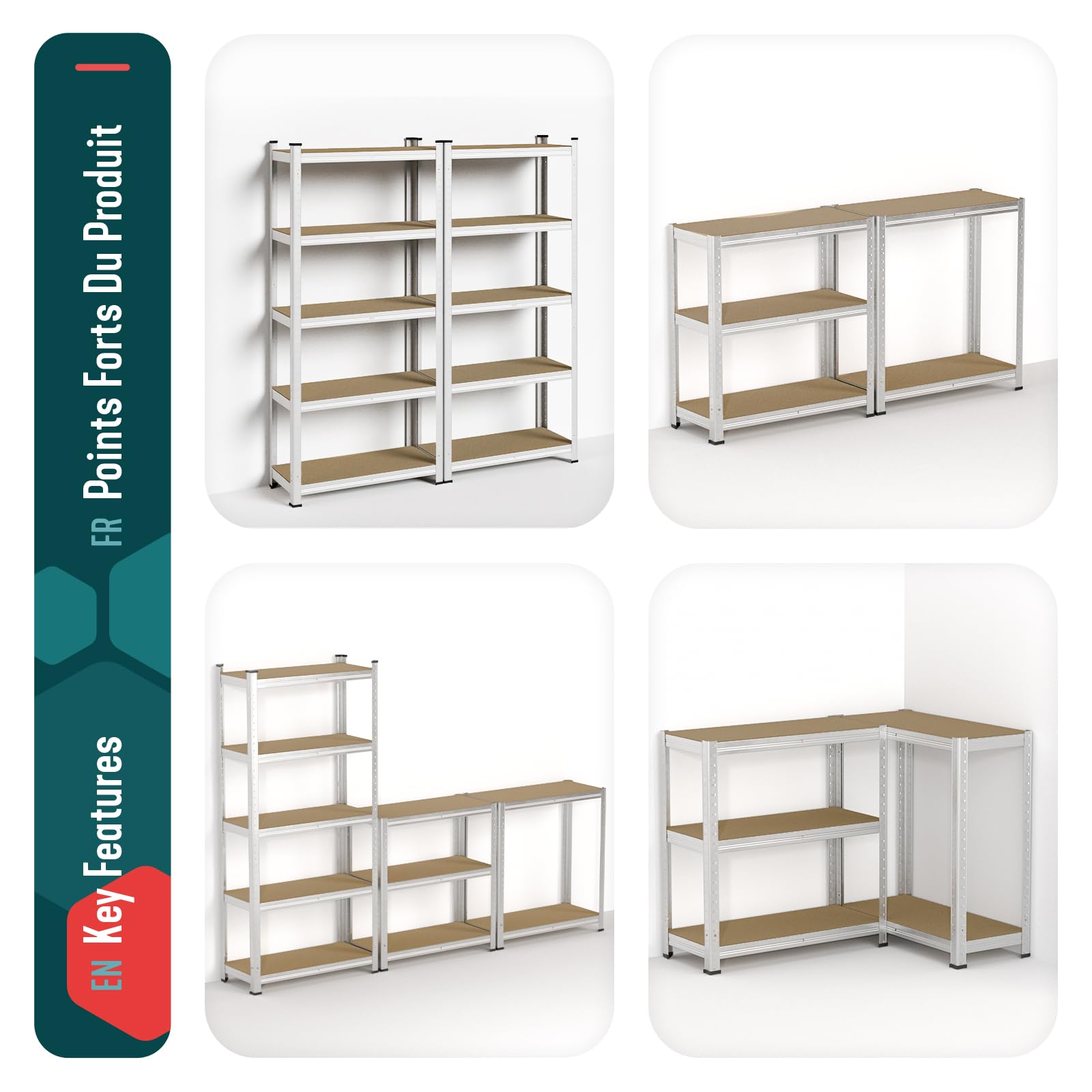 vounot® Lot de 2 Étagère de Rangement 70x30x150cm en Acier Galvanisé à 5 Niveaux Etagère Charge Lourde Tablette Ajustable Charge Max 875kg Idéal pour Rangement de Garage Atelier Cuisine