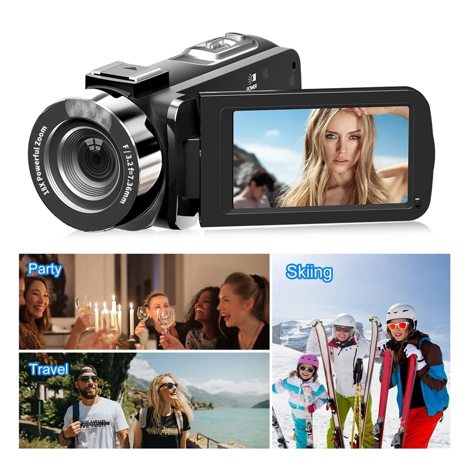Videocamera Digitale Professionale 4K HD Con Telecomando Zoom 18X Fotografia 42MP Schermo Ribaltabile Da 3 Pollici Registrazione Cattura Facilmente Momenti Meravigliosi(With 128GB Card)