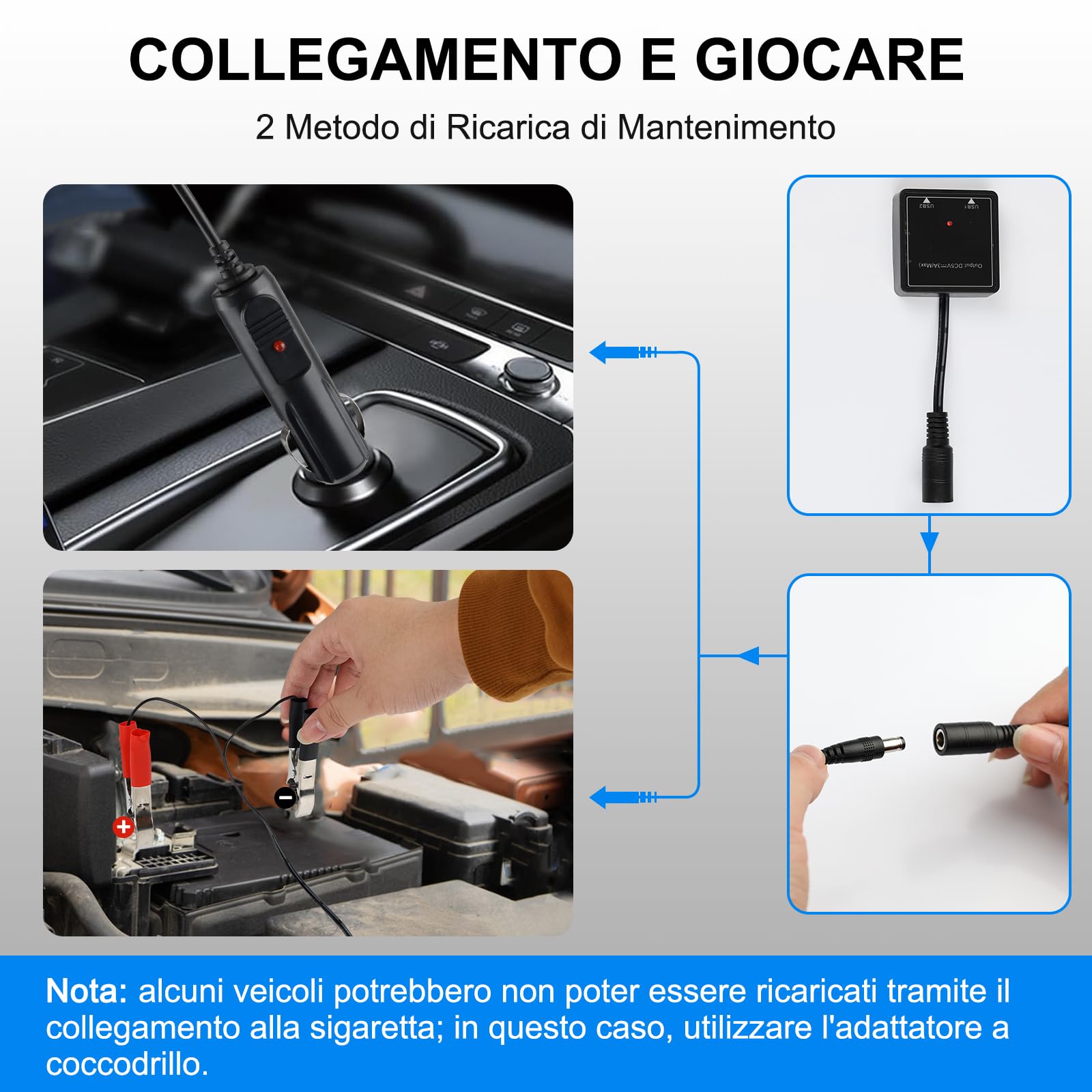 18W Pannello Solare Caricatore di Mantenimento 2-Port USB, Carica Batteria per Auto, Alimentazione di Emergenza a Pannello Solari Portatile con Adattatore a Coccodrillo per Camion, Moto