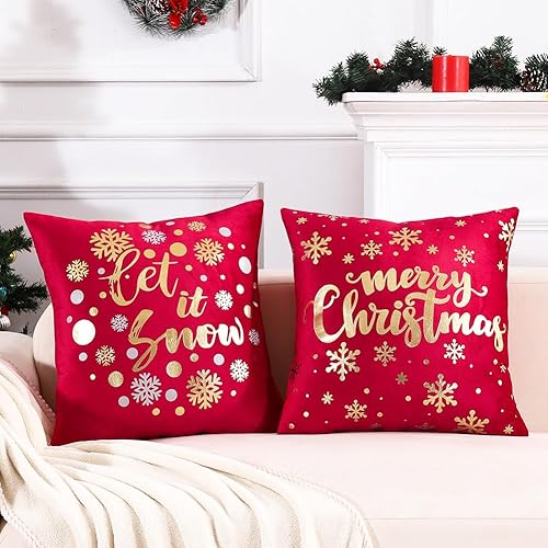 Miniatura 6 de Juego de 4 fundas de almohada navideñas rojas y doradas de 18 x 18 pulgadas, decoración navideña dorada y roja, almohadas de 18 x 18 pulgadas para