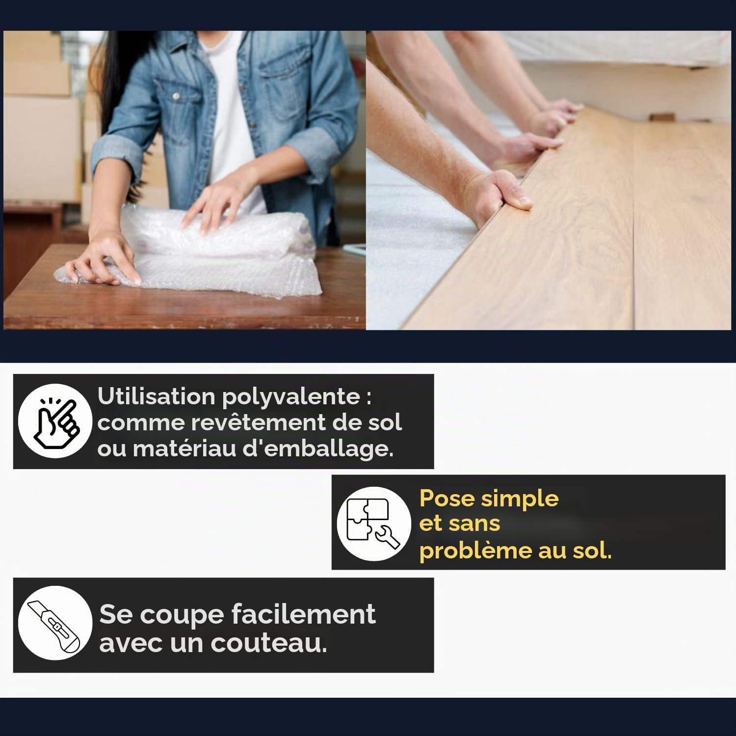 Film de mousse PE pour emballage de 2 mm par rouleau - 50 m² Isolation acoustique Sous-couche isolante pour sols stratifiés et parquets Revêtement de sol