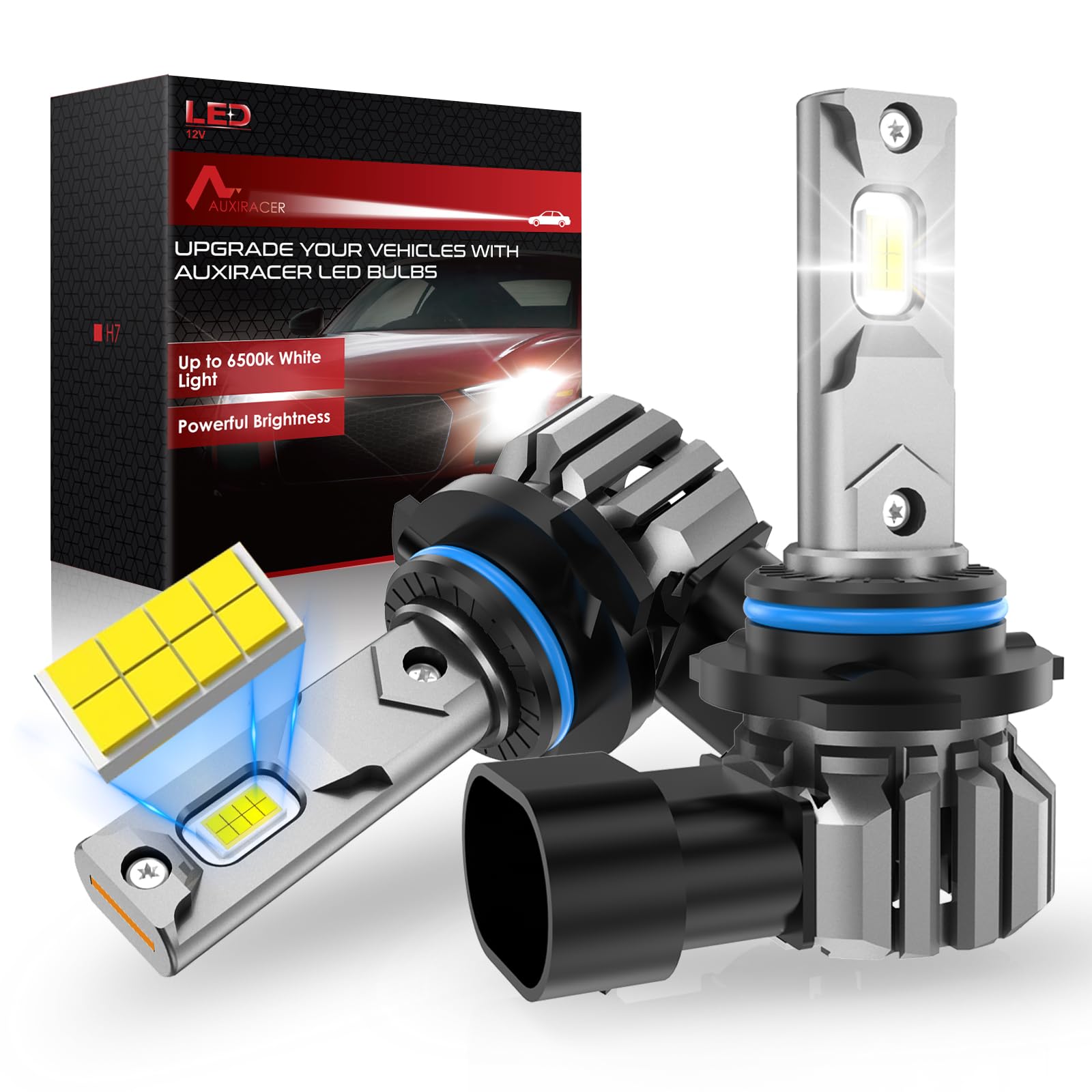 AUXIRACER Lampadina HB4 LED,100W 26000LM, 6500K luce bianca forte, faro auto, kit di conversione alogena 12V,2 Lampadine hb4 Led