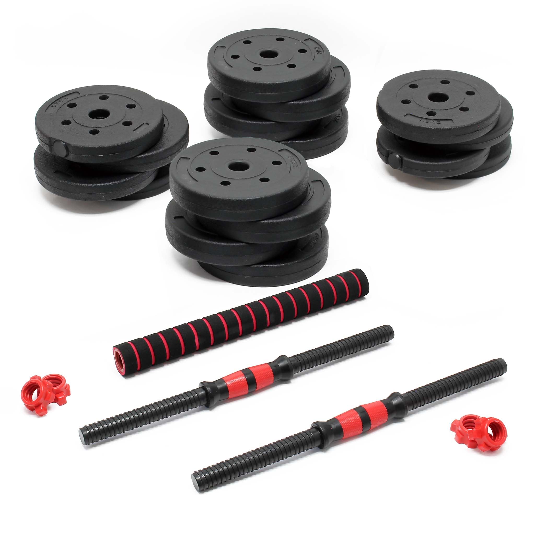 Set Manubrio Corto e bilanciere 2in1 30kg con 16 Dischi per Fitness Allenamento Forza