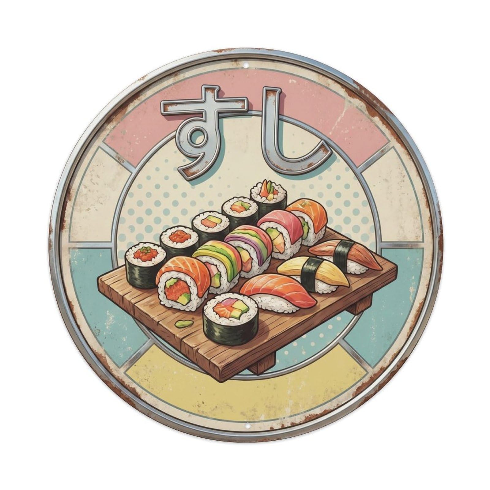 Cxhjca 8X8inch(20X20cm) Japanese Sushi Bar Vintage Diner Seafood Restaurant Metal Tin Sign
