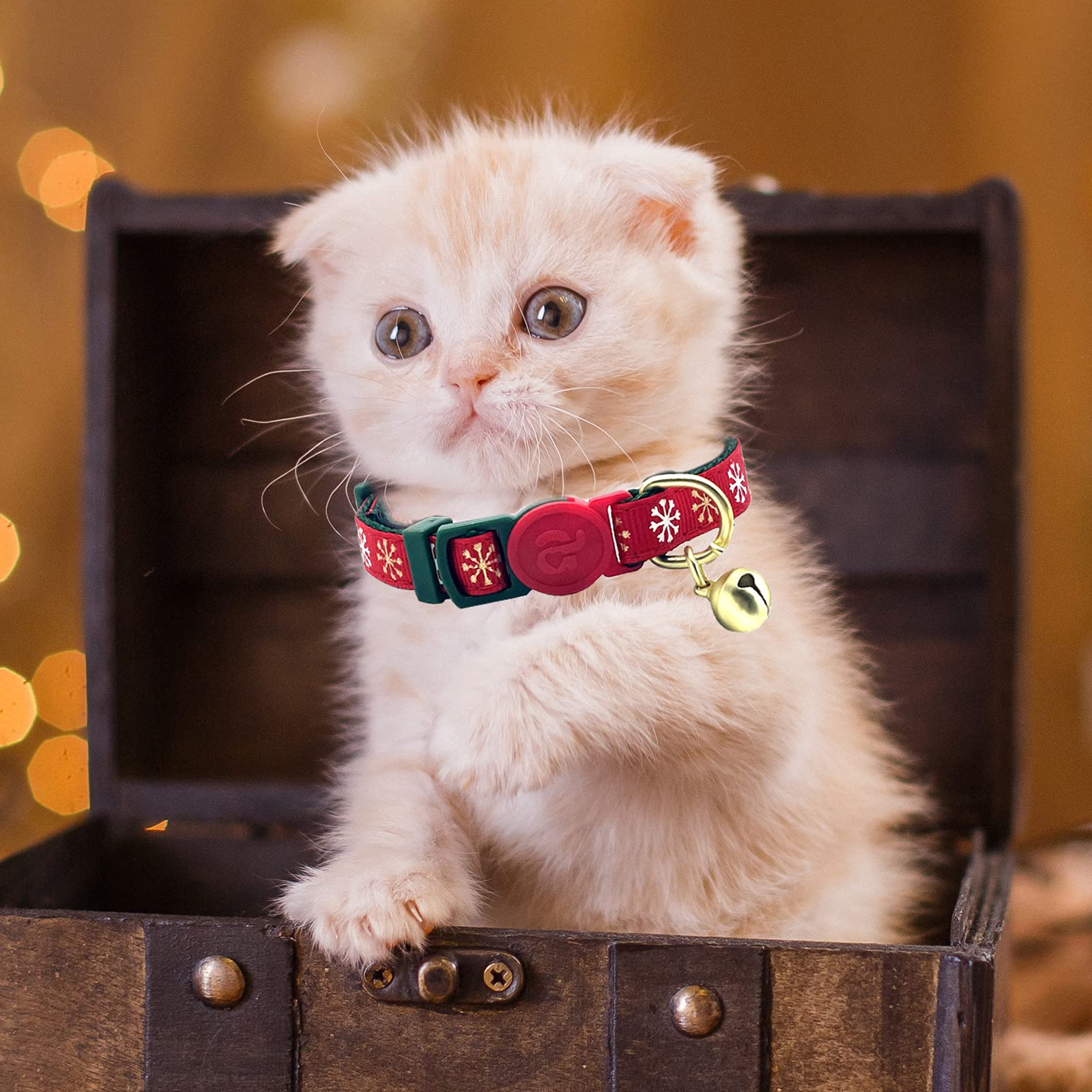 LLHK 4-Pack Small Fish Cat Collars With Bow Tie & Bell – Adjustable Breakaway Collars For Kittens & Cats (7-12 Inch)