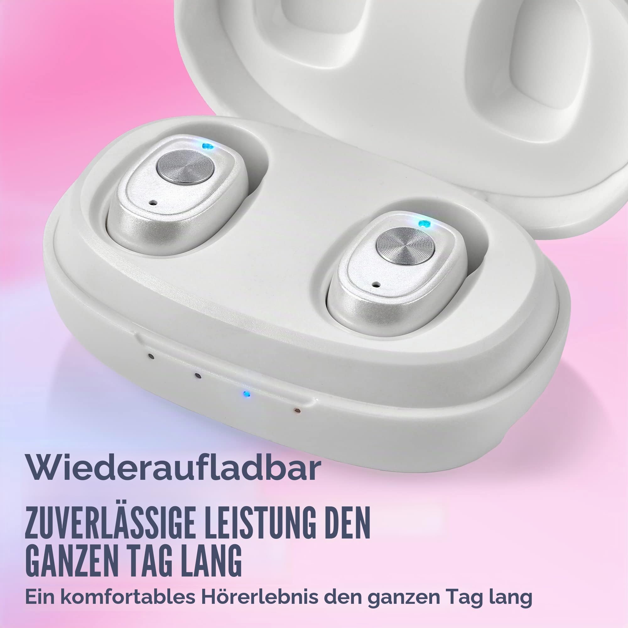Wiederaufladbares Paar mit Geräuschunterdrückung, digitales Gerät für Senioren und Erwachsene – ITC Nano Personal – One Touch Control & Low Distortion Assist Device, Weiß