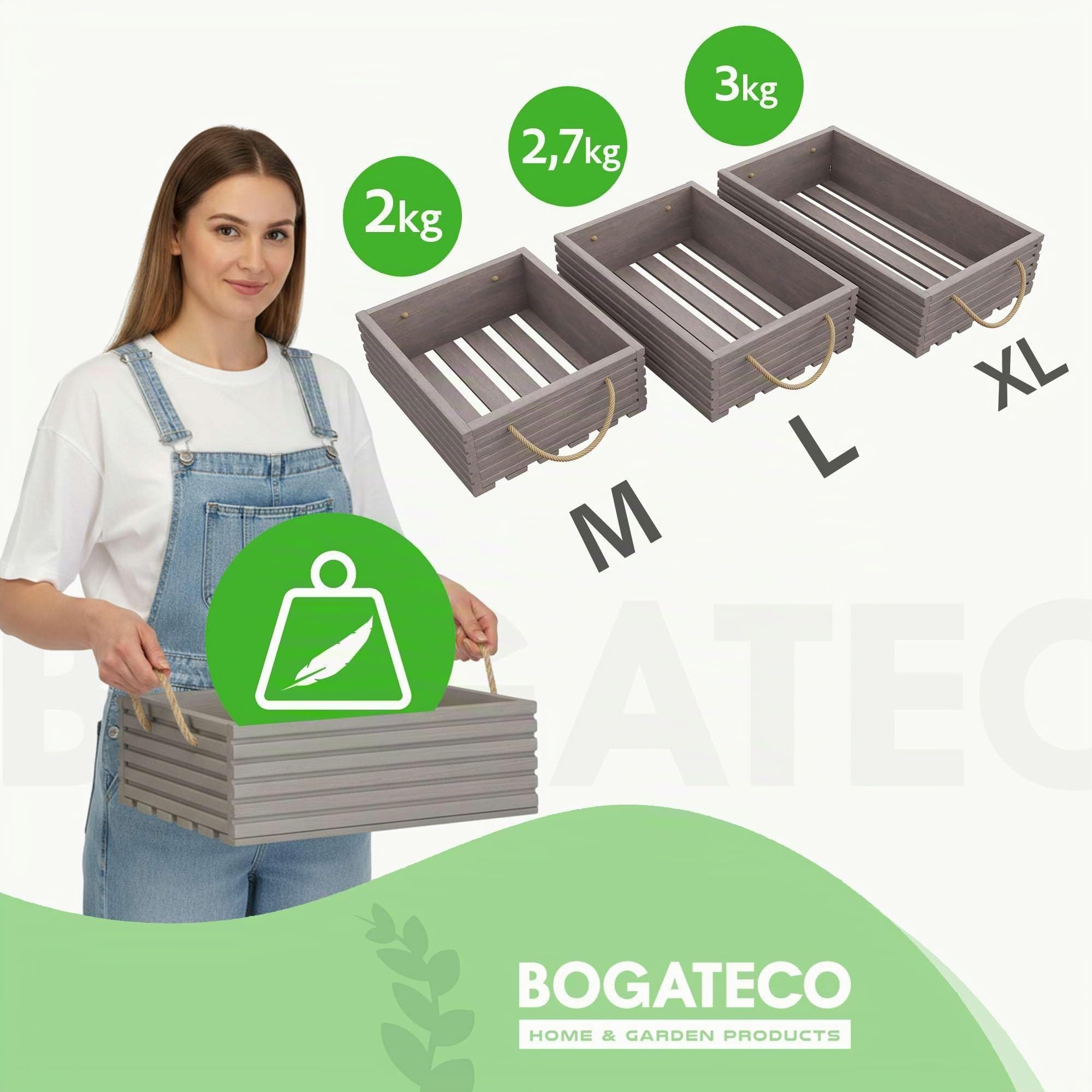 BOGATECO Scatola in legno naturale | 60x35x14,5 cm | Decorativa in legno | Per frutta e verdura | Conservazione