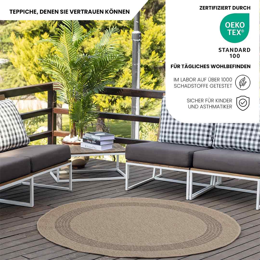 Surya Sintra Vintage Teppich rund - Teppiche Wohnzimmer, Esszimmer, Flur, Carpet Living Room - Orientalischer Teppich Boho Style - Bunter Muster,Tan,Black 100cm Rund