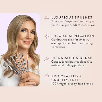 BK BEAUTY Angie Hot & Flashy Makeup Brush Set, 7 Face & Eye Brushes | 7-piece vegan, cruelty-free synthetic fiber set for foundation, concealer, blush, bronzer, contour and powder.