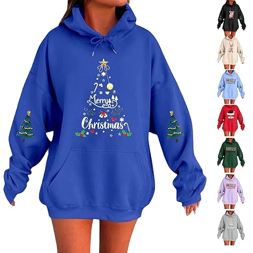 Christmas Sweatshirts For Women Cute Santa Merry Pullover Hoodies Oversized