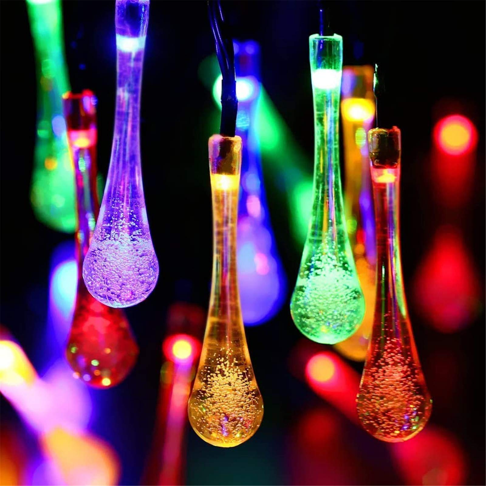 YCDZ - Cadena de luces solares con gotas de agua, jardín, valla impermeable, decoración romántica, Navidad, Halloween, boda, fiesta de cumpleaños, [clase energética A] (6,5 m 30 luces, azul)