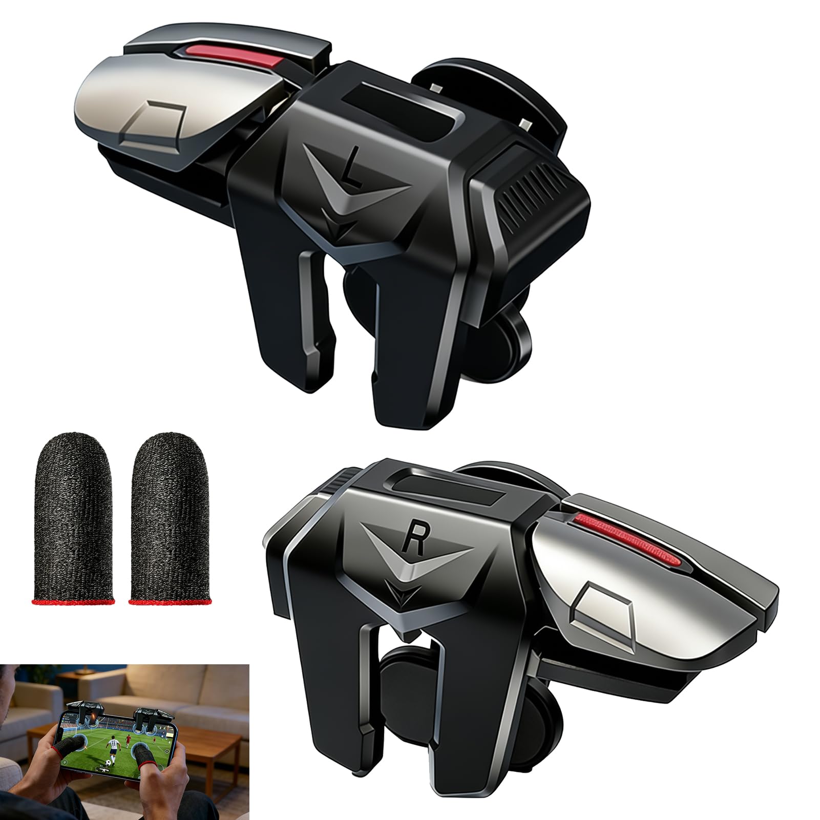 Mobile Trigger Controller 4 Trigger L1R1 L2R2, Trigger Telefono Cellulare Controller a 6 dita ad alta sensibilità senza Bluetooth, Trigger FPS per Smartphone Android e iOS, Gaming Clip