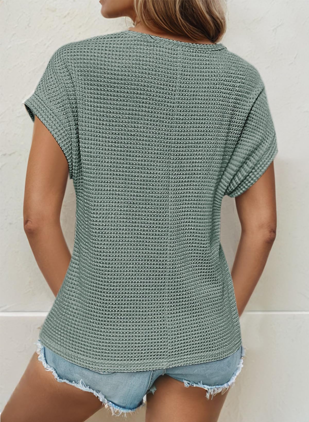Chicrise Bluse Damen Elegant Kurzarm Spitzen Oberteile Häkel Rundhals Tshirt Sommer