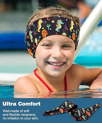 Miniatura 4 de MoKo Diadema de natación para niños y adultos, linda diadema para nadadores, banda impermeable para las orejas (talla S para niños de 1 a 3 años,