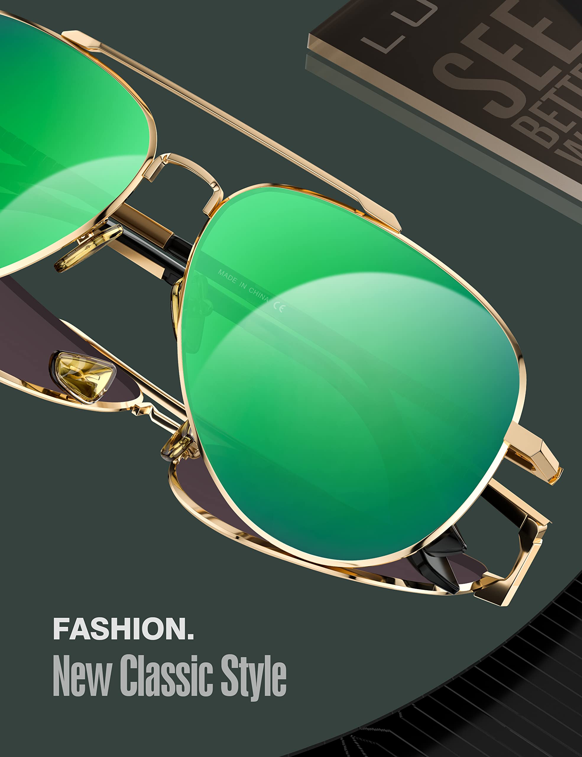 Classic Aviator Sunglasses Polarized – Metal Frame UV400 Sun Glasses For Women & Men, Includes Pouch & Cloth - View #5