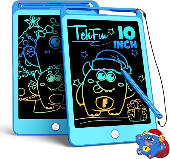 TEKFUN 2 Pack LCD Writing Tablet for Kids, 10 Inch Blue+Blue Doodle Board Drawing Board Reusable Drawing Tablet with Lanyard, Educational Kids Toys Birthday Gift for Boys Girls 3-12 Years Old