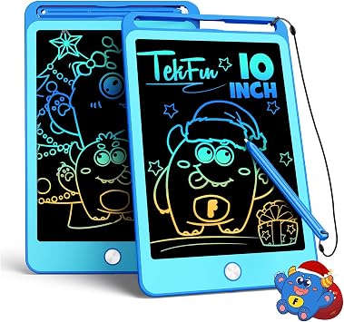 TEKFUN 2 Pack LCD Writing Tablet for Kids, 10 Inch Blue+Blue Doodle Board Drawing Board Reusable Drawing Tablet with Lanyard, Educational Kids Toys Birthday Gift for Boys Girls 3-12 Years Old