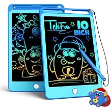 TEKFUN 2 Pack LCD Writing Tablet for Kids, 10 Inch Blue+Blue Doodle Board Drawing Board Reusable Drawing Tablet with Lanyard, Educational Kids Toys Birthday Gift for Boys Girls 3-12 Years Old