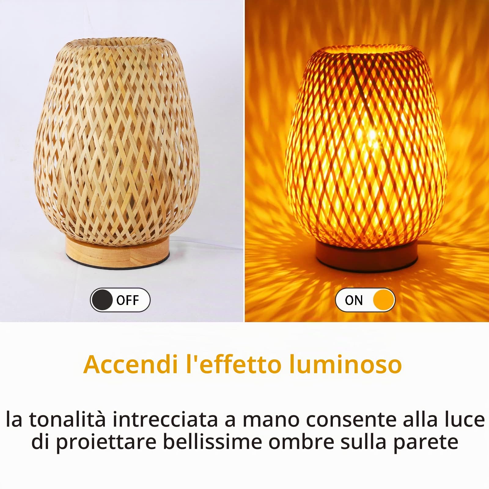 Lampada da tavolo piccola fatta a mano in bambù Boho,Luci da tavolo Boho per camere da letto Lampada da lettura sul comodino per decorazioni per la casa