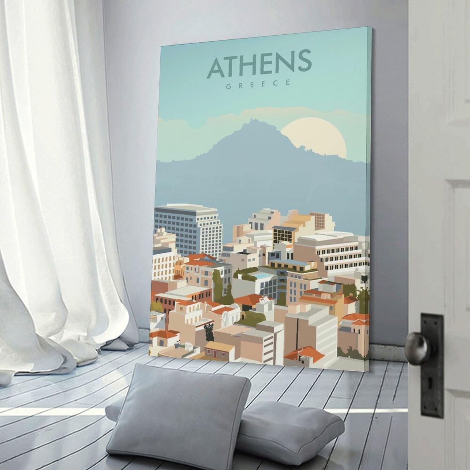 Junmoney Athens Greece Travel Print Canvas Wall Decor, 20x30inch(50x75cm), for Office, Study Or Home Workspace, Wall Art That Adds Style to Work Areas