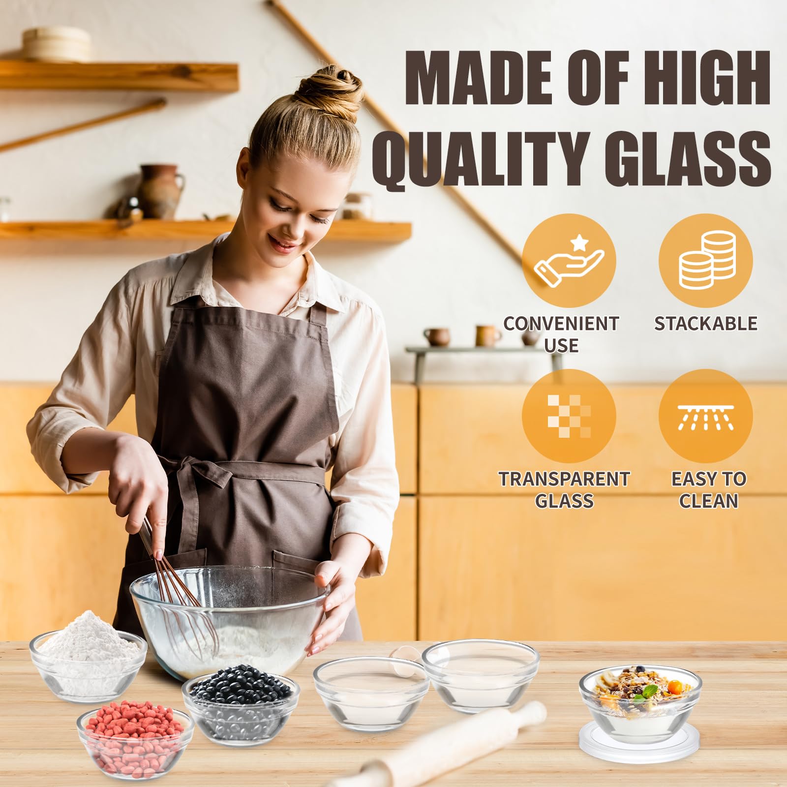 6 Pack Mini 3 Inch Small Glass Bowls with 6 Pack Lids, 2.5 oz Clear Glass Pinch Bowls, Condiment Containers, for Dips, Nuts, Candy, Snacks, Meal Prep Bowls 2