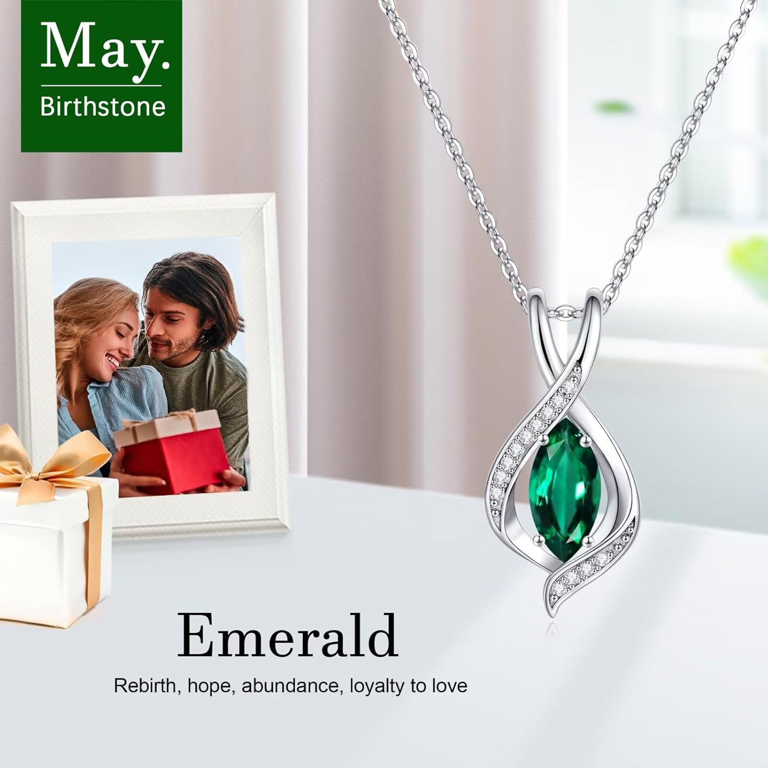 Iefil Marquise Birthstone Necklace for Her, 925 Sterling Silver Teardrop Necklace Birthday Gifts Dainty Necklaces Birthstone Jewelry for Wife Daughter, 19"+2" Inches - Image 9