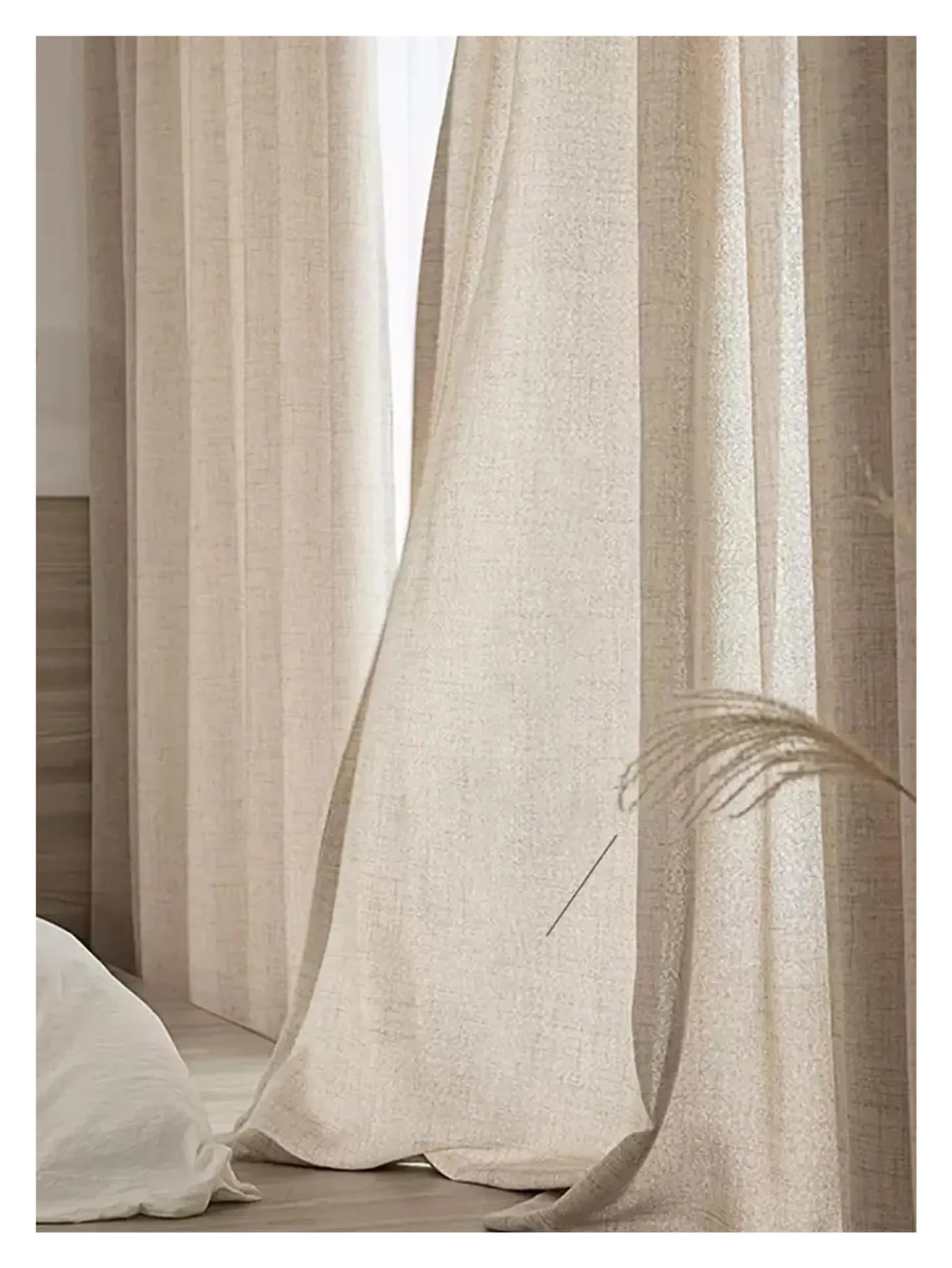 Rideau voilage en coton et lin épais semi-ombragé blanc crème pour salon et chambre W200xL260 cm