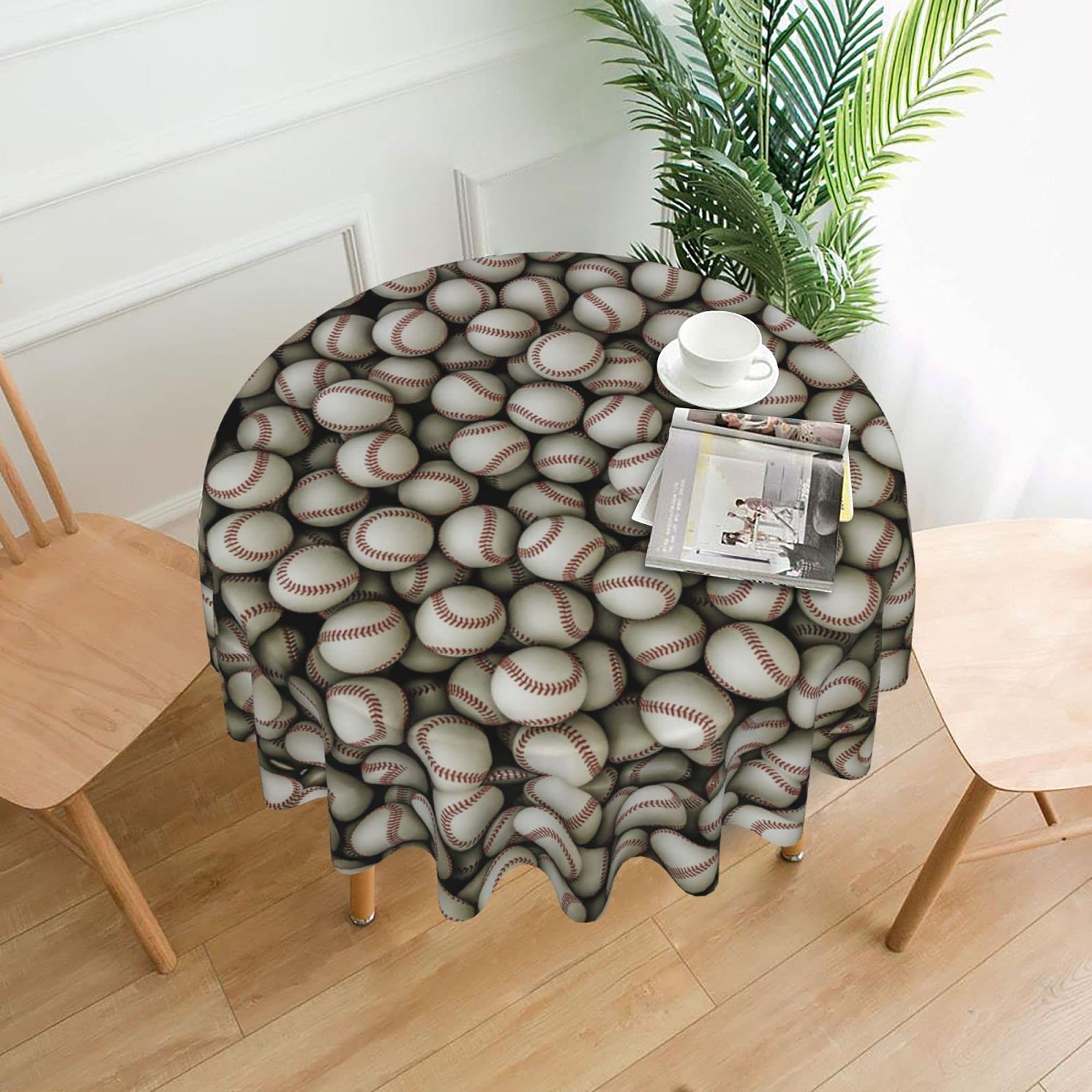 Lawenp Baseball Decorative Round Table Cloths - 60 Inches in Diameter for Buffet Tables, Parties, Holiday Dinners.