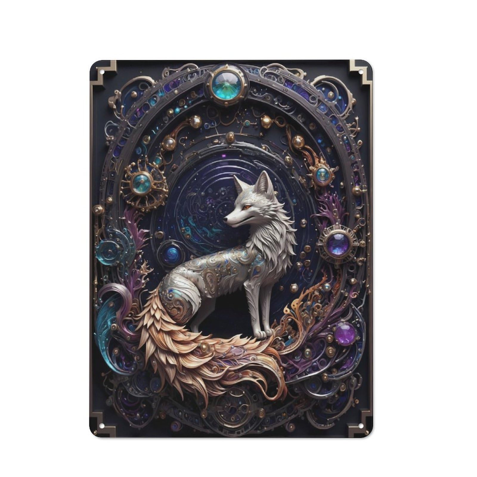 Junmoney Golden Silver Fox Art Deco 40X30cm Retro Tin Wall Plaque With For Pub Or Café, A Winter Wall Decor Update For Café Interior Fans