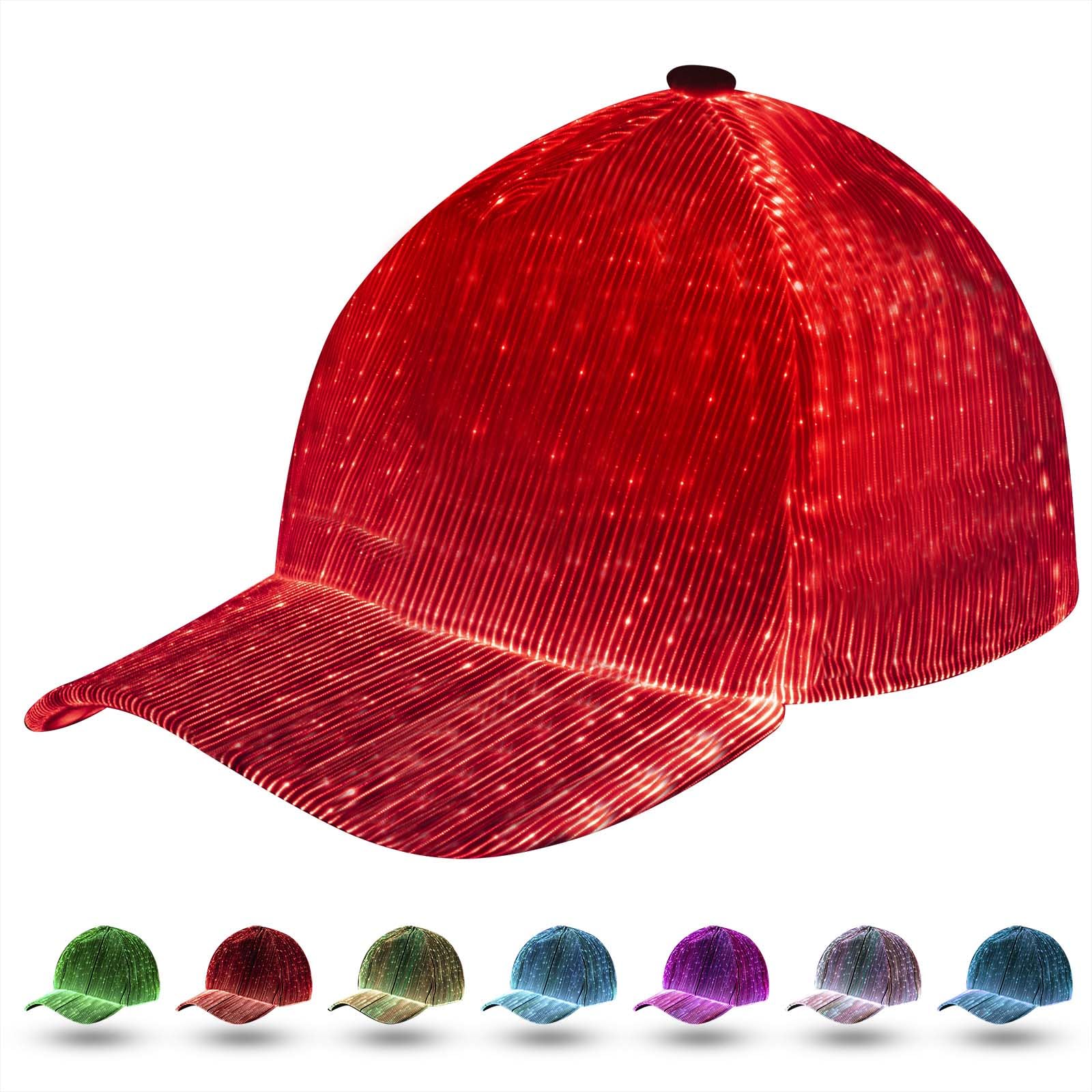 LED Hat, 7 Colors Baseball Cap Light Up Rave Hat Fiber Optic Luminous USB Charge Neon Costume Gift for Men Women