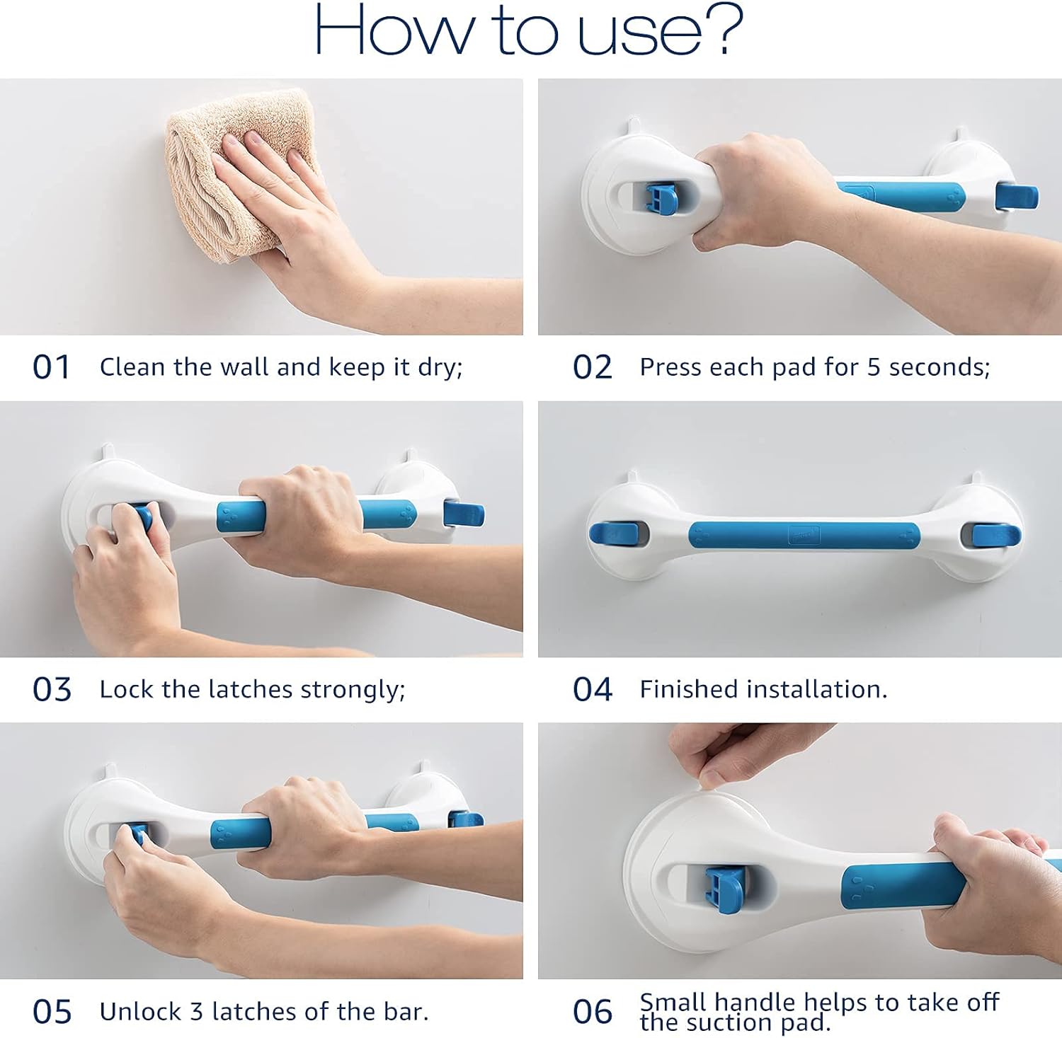 TAILI Suction Shower Grab Bar + Toothbrush Holder Bathroom Safety Handle Bathroom Organizer No Drilling and Removable Suction Mounted