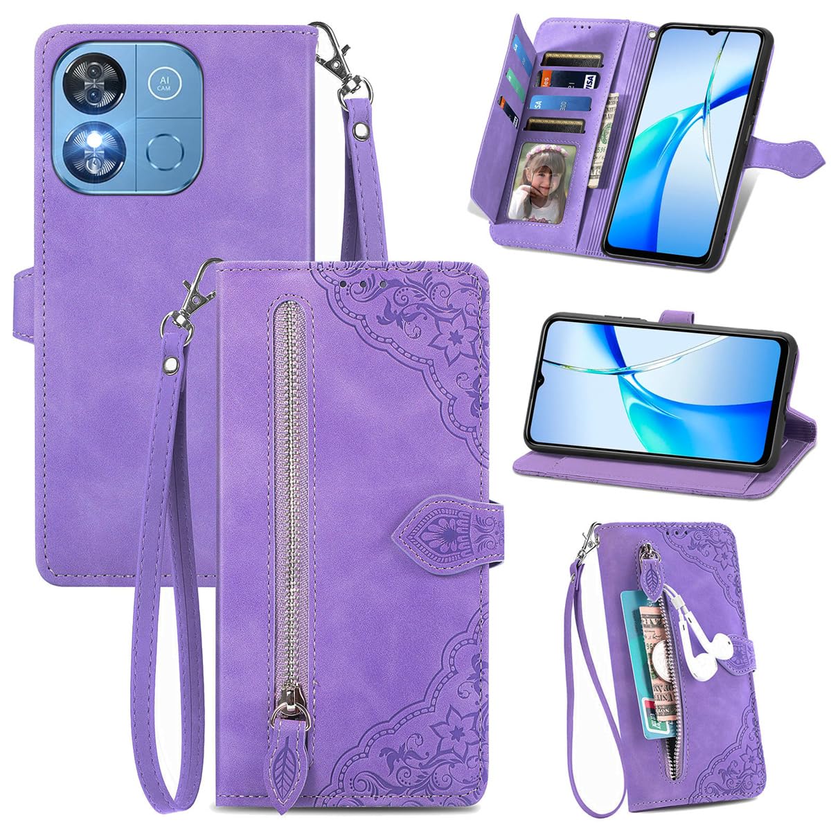 Custodia a portafoglio per Oukitel C51, in pelle PU, con