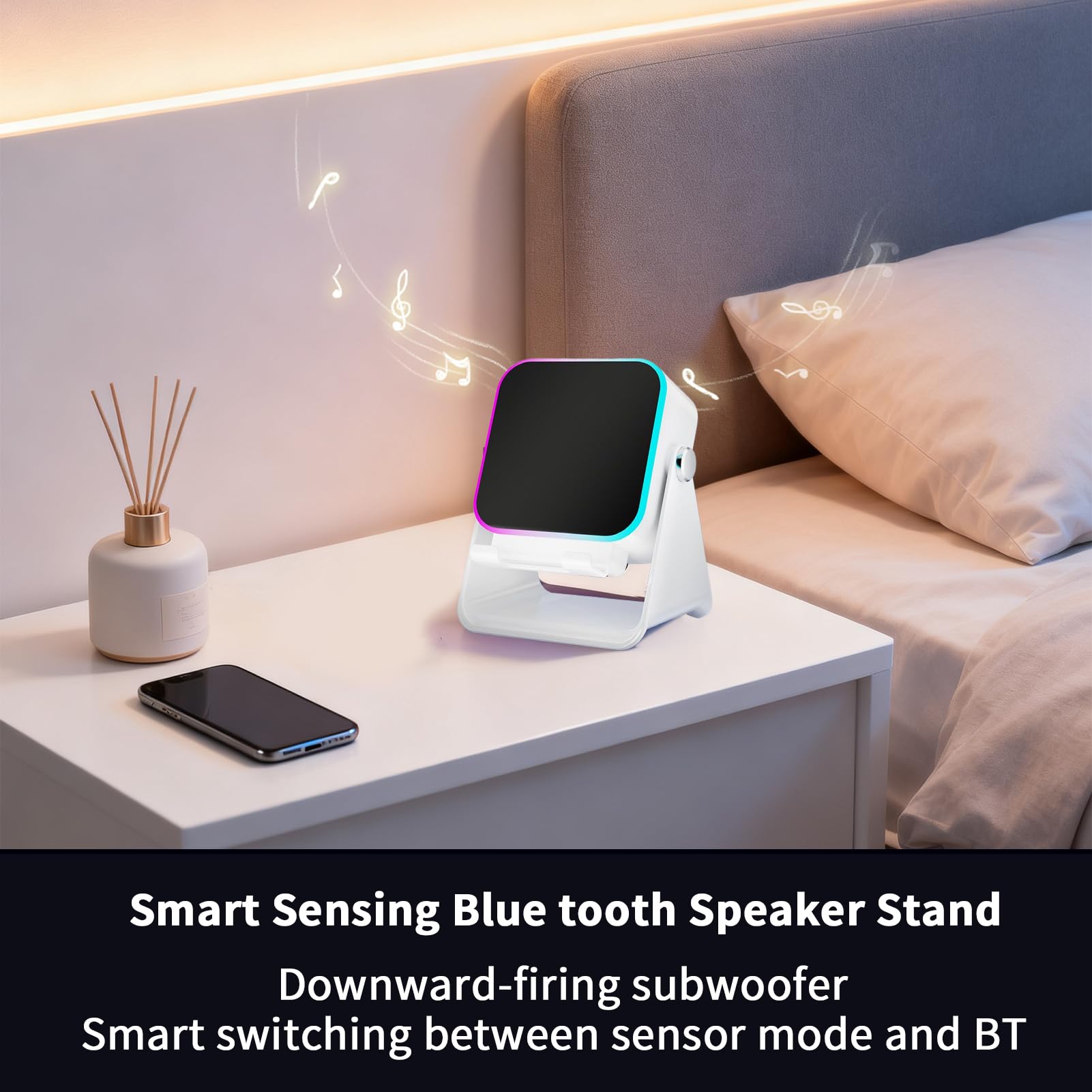 Altoparlante a induzione, supporto pieghevole con illuminazione, supporto per smartphone con altoparlante da 10 W, per casa, ufficio, viaggio, Natale, compleanno, uomini, donne, amici