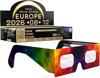 Solar Eclipse Glasses ISO 12312-2 & CE Certified   Safe Solar Viewing for Direct Sun & August 2026 Eclipse | Paper Cardboard Frame, Made in EU | For Kids & Adults