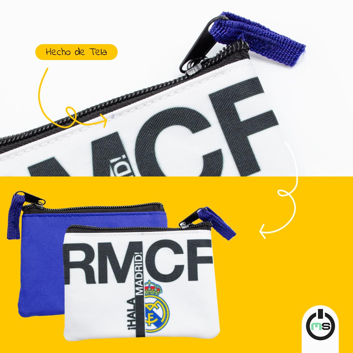 Monedero Rectangular de Tela Real Madrid – Modelo HALA Madrid 2025 – Producto Oficial – 13x9 cm – Cierre Cremallera – Ideal para Niños y Jóvenes