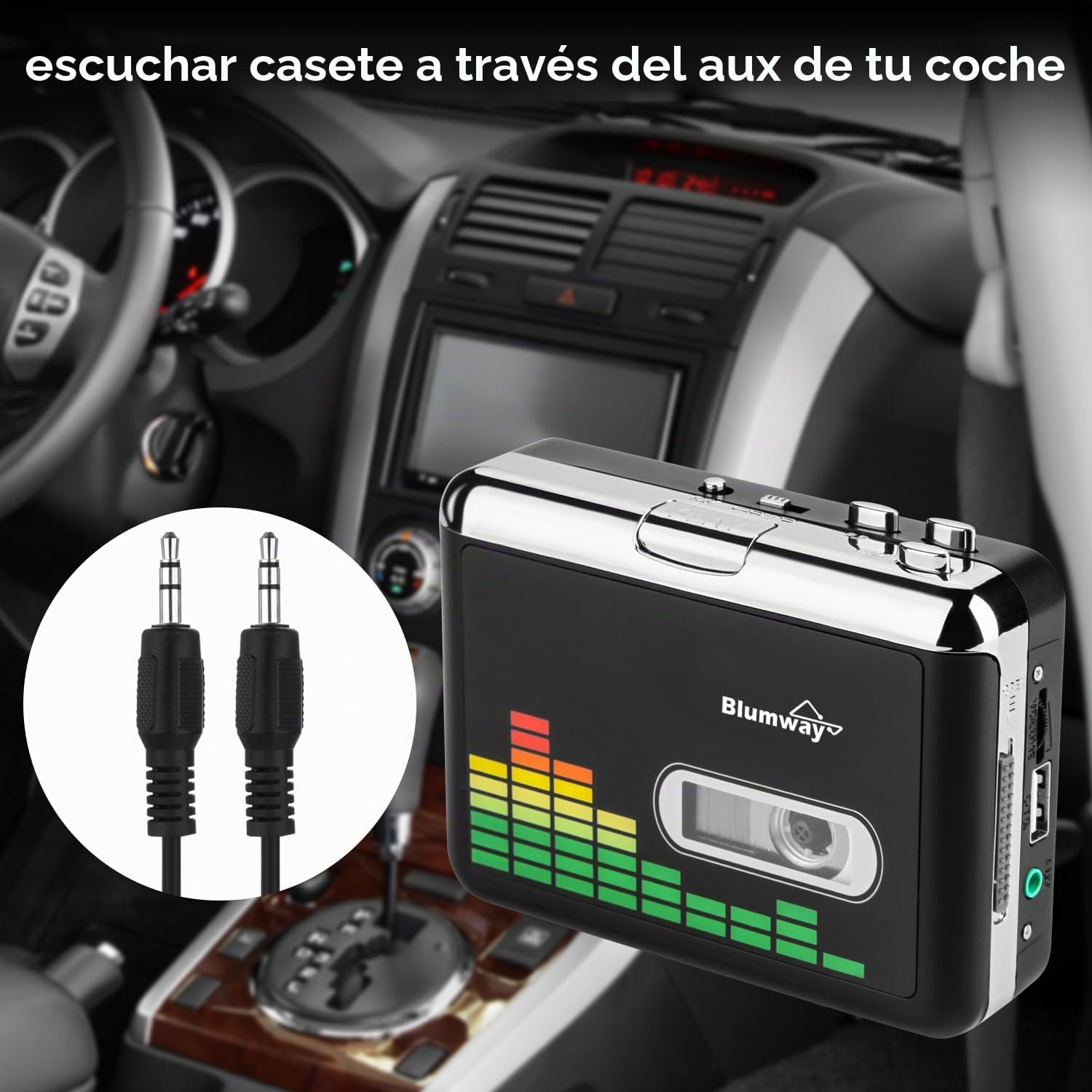 BlumWay Convertidor de Casete a MP3, Reproductor de Casete portátil a través de USB Drive, Cinta de Audio y música a Reproductor MP3 con Auriculares