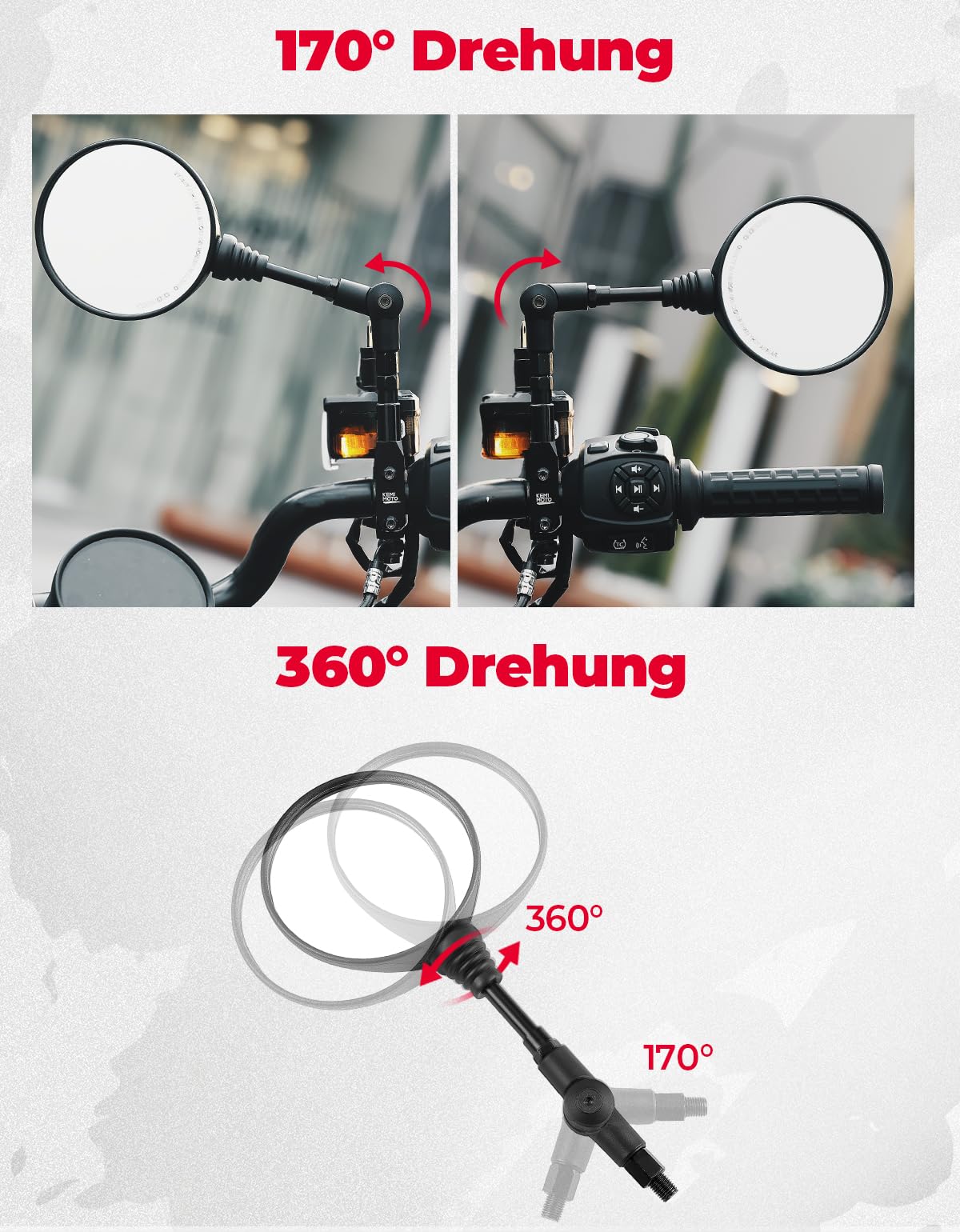 KEMIMOTO Lusterko motocyklowe wsteczne, zatwierdzone uniwersalne lusterka motocyklowe, składane lusterka na kierownicę M10 do Street Bike Sport Bike Scooter Cruiser
