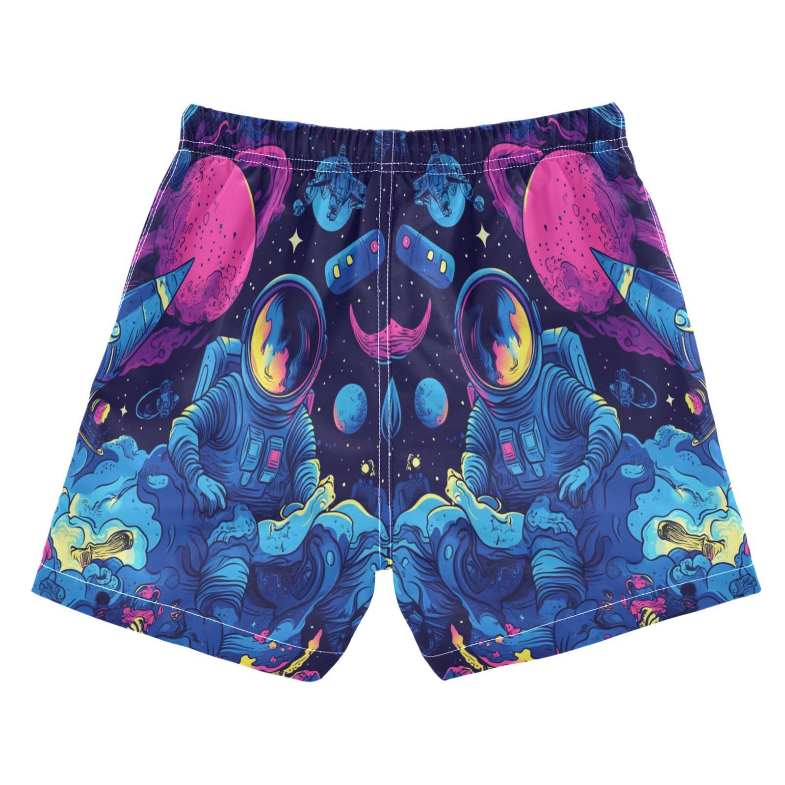Jucciaco Boys Swim Trunk Quick Dry Beach Board Shorts Rocket Astronaut Doodle Swimwear for Kids Multicolor