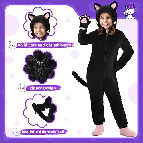 Miniatura 2 de GIFTINBOX Disfraz de gato para niñas, disfraz de animal, disfraz de gato negro dálmata para niños, disfraces de Halloween para niños