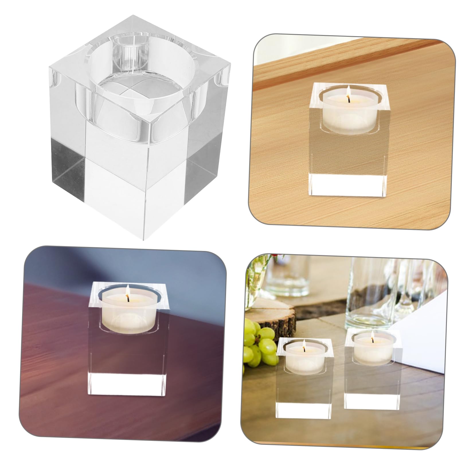 Portavelas de Té Cuadrados de Cristal Transparente 4 Piezas | Decoración para Centro de Mesa y Hogar, Diseño Elegante y Estable, Adecuado para Boda y Café