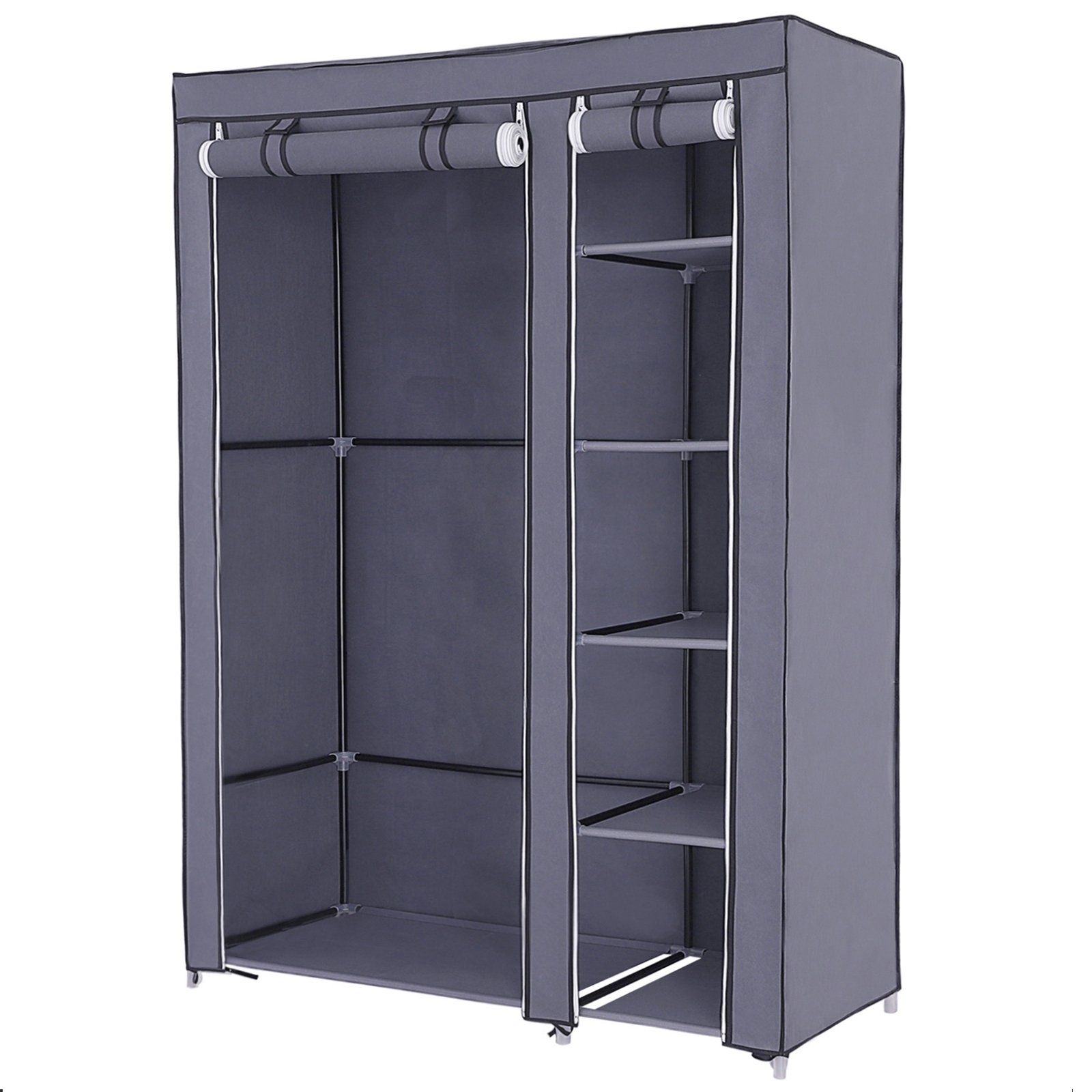 SONGMICS Armoire de Rangement Penderie de vêtement Pliable en Toile XL 110 x 45 x 175 cm Gris LSF007G