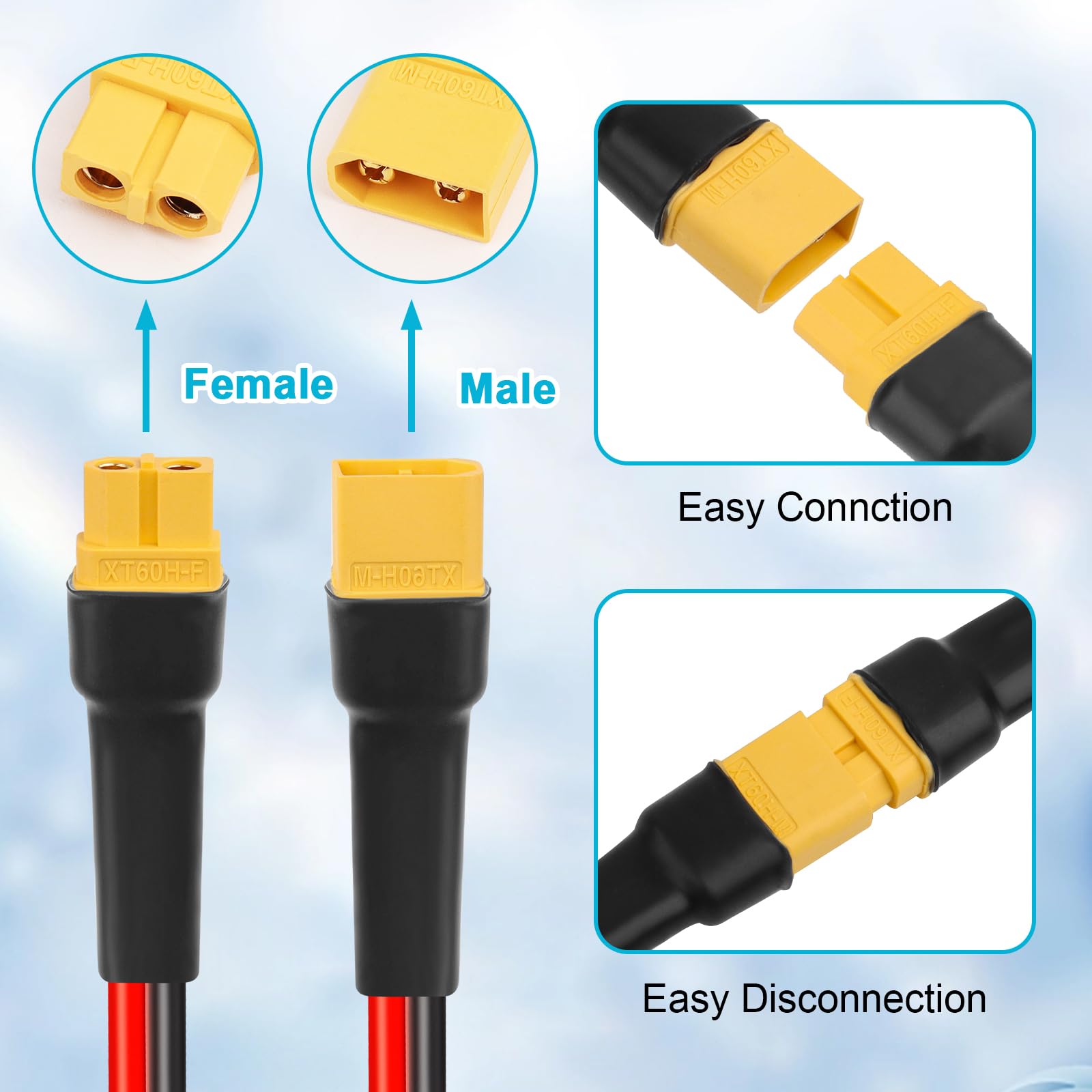 Cavo di prolunga XT60 da 10 AWG 10 FT 2 3 5 10 15 20 25 30 35 40 50 75 100FT XT60 Connettore femmina a maschio per centrale elettrica portatile pannello solare batteria RC