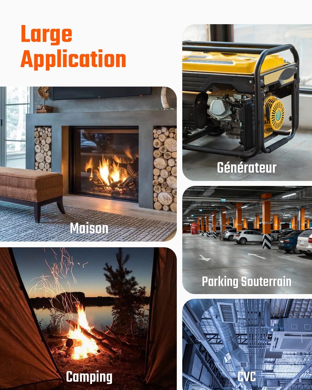 TOPTES CT-580 Détecteur de monoxyde de Carbone, détecteur de CO Rechargeable & Alarmes par Vibration, visuelles et sonores, Alarme CO Portable, 0-1000PPM pour Maison, Voiture, Camping & Voyages