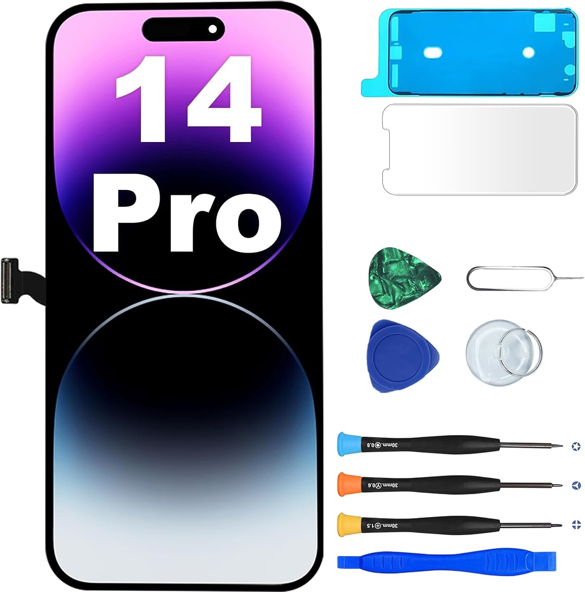 MP+ für iPhone 14 Pro Display Reparaturset, [FHD] LCD Bildschirm Ersatz mit 3D Touch & Vormontiertem Rahmen – inkl. Werkzeug & Kleber – DIY Touchscreen Reparaturkit