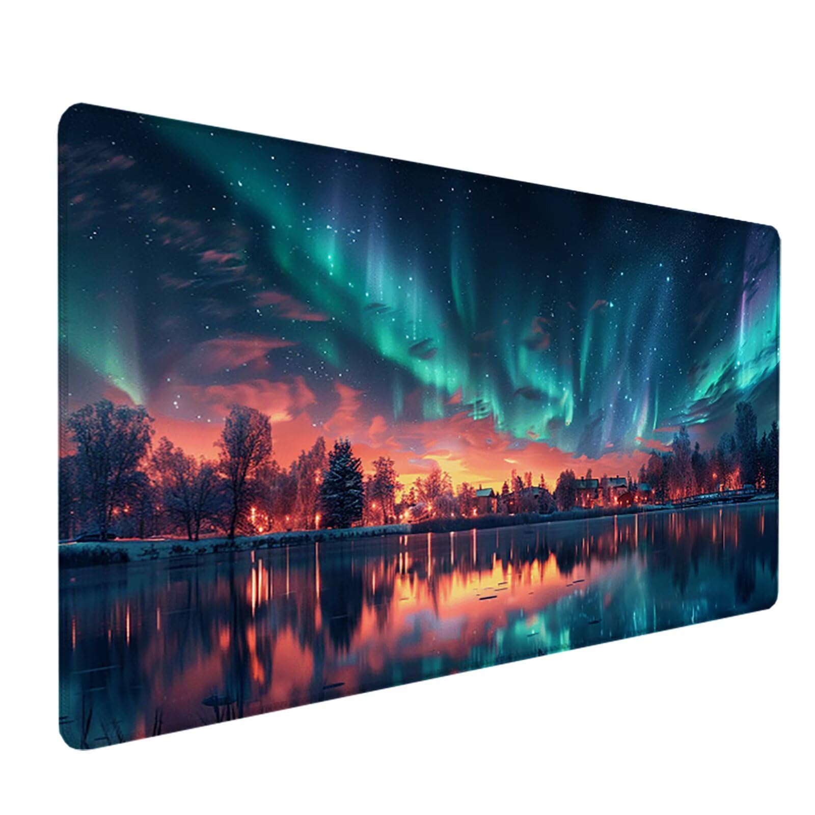Aurora Alfombrilla Ratón Gaming XXL 1500x800 mm, Alfombrilla Gaming Verde Mousepad con Base de Goma Antideslizante, Impermeable Desk Mat para Teclado y Raton, Accesorios Gaming, Regalos de Hombre F-2